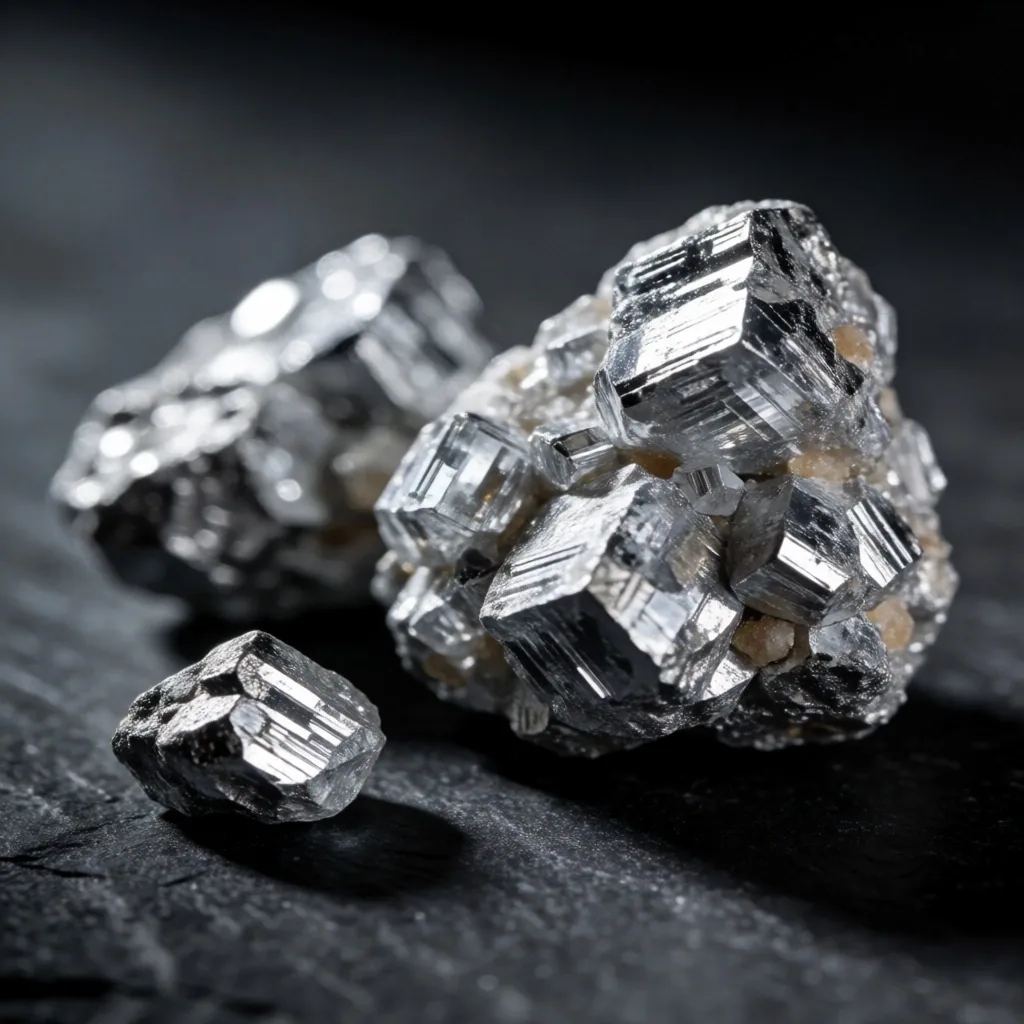 Raw mineral crystals of magnesium and zinc on dark slate