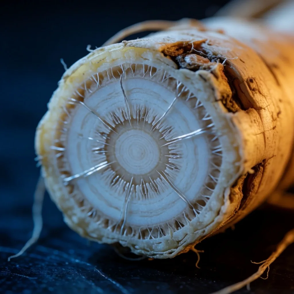 Cross-section of a ginseng root under cold studio light